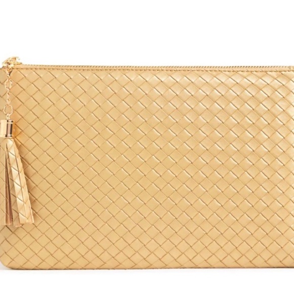 Virginia Wolf Woven Wicker Gold Clutch - Picture 3 of 6